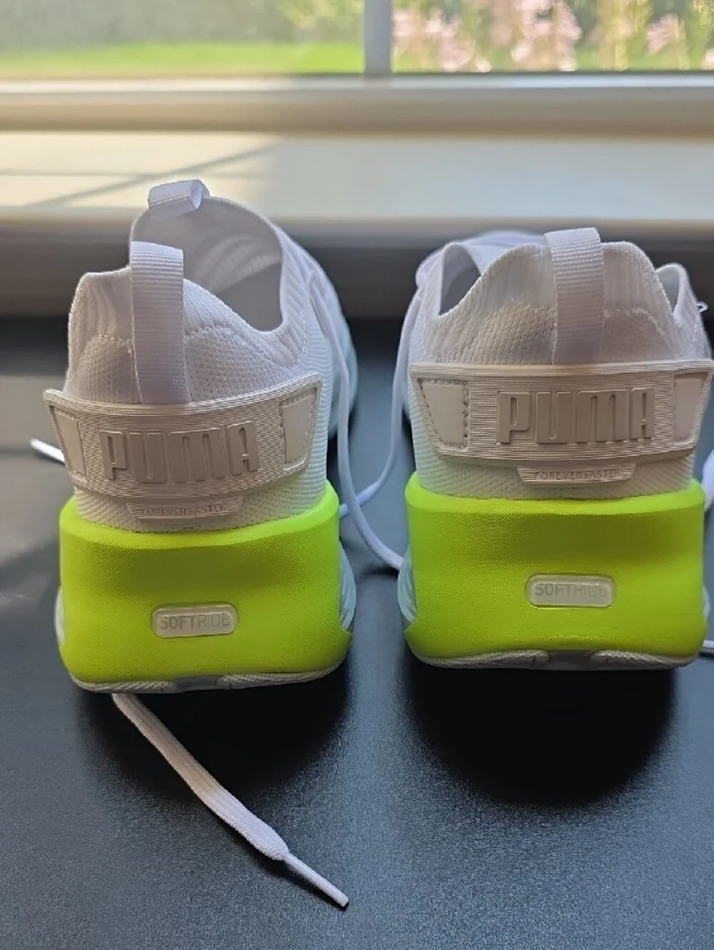 Puma White Sock-Style Sneakers with Neon Yellow Heel